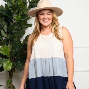 New Junior's Cute Boutique White/blue colorblock tank top